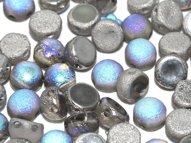 25 2-hole Cabochon Etched Crytal Graphite Rainbow